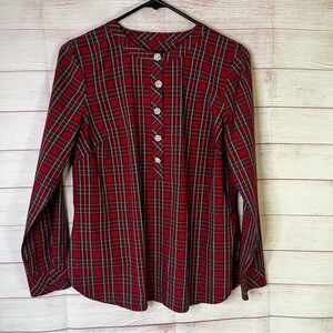 Talbots Plaid Rhinestone Buttons Band Collar Top Size MP
